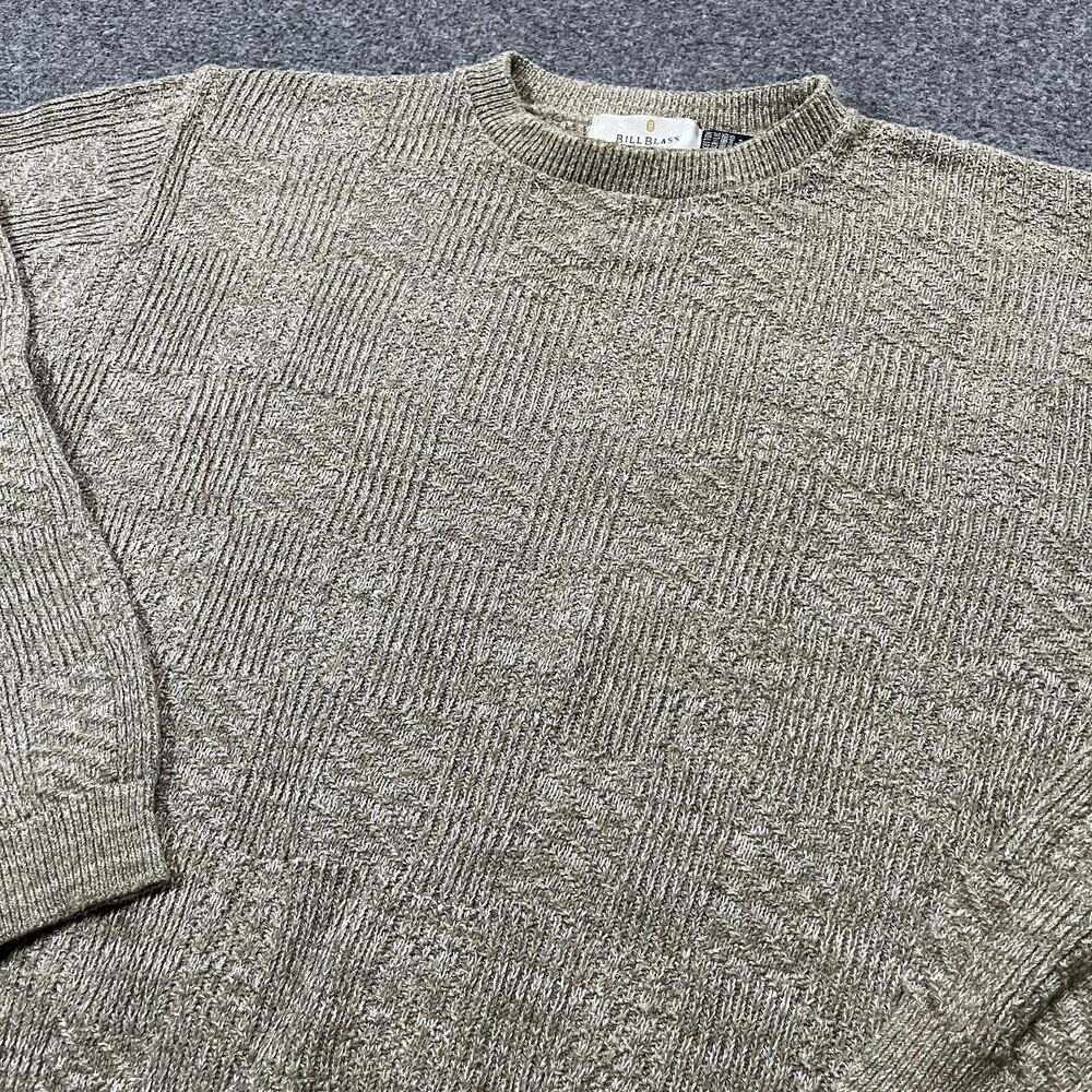 Vintage Bill Blass Sweater Mens Large Beige Pullover Texture Hand Framed Grandpa